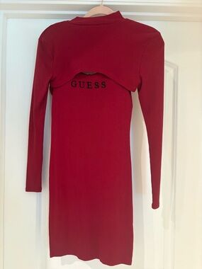 GUESS Crimson Red Long Sleeve Bodycon Dress